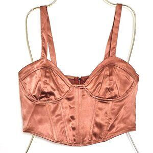 NEW! Cherry Cloth Satin Back Zip Up Boned Corset Crop Top S, M, L